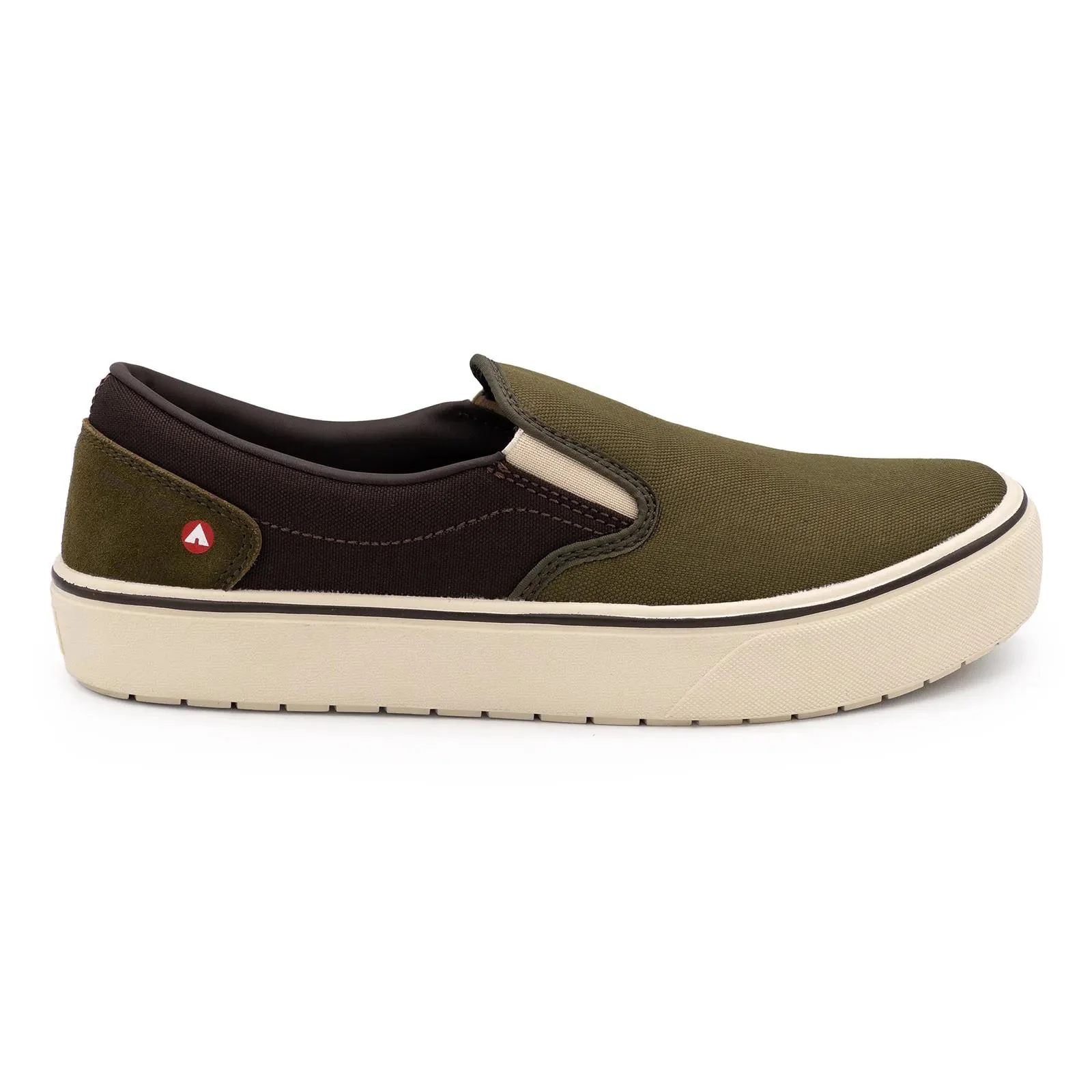 Venice Canvas Slip-On Composite Toe Work Shoes – Military Olive/Chocolate Brown