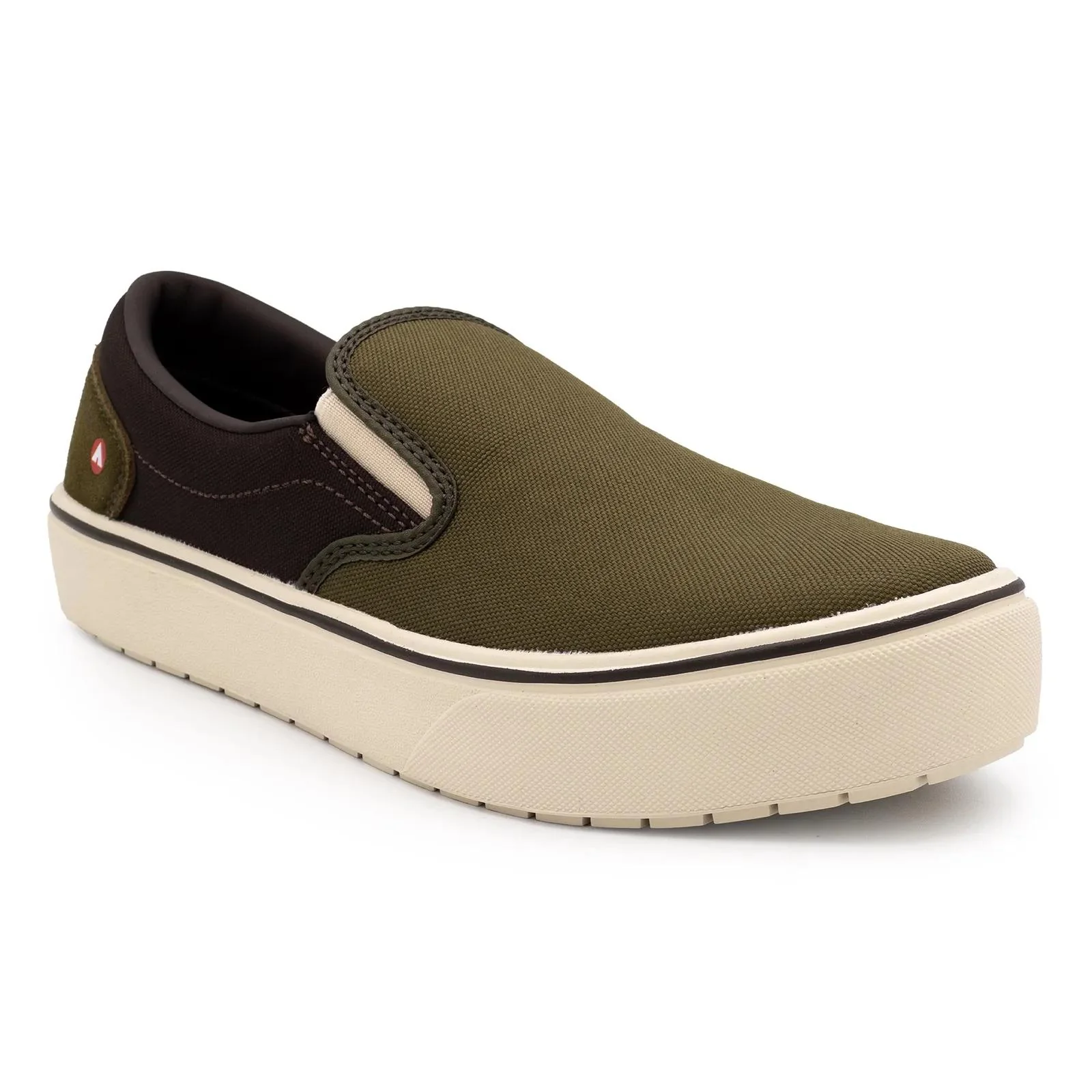 Venice Canvas Slip-On Composite Toe Work Shoes – Military Olive/Chocolate Brown - Image 2