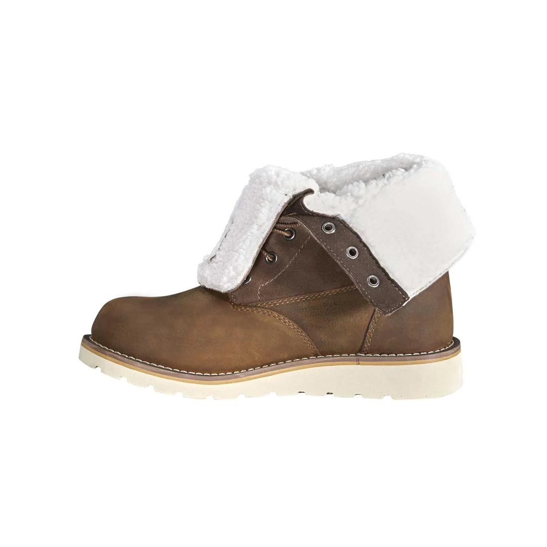 8" Women's Waterproof Sherpa Lined Fold Down Winter Wedge Soft Toe Boot Brown - Image 7