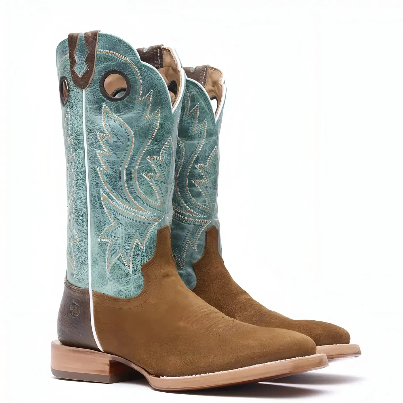 PRCA Roughout Western Boot whiskey Tobacco And Aqua - Image 2