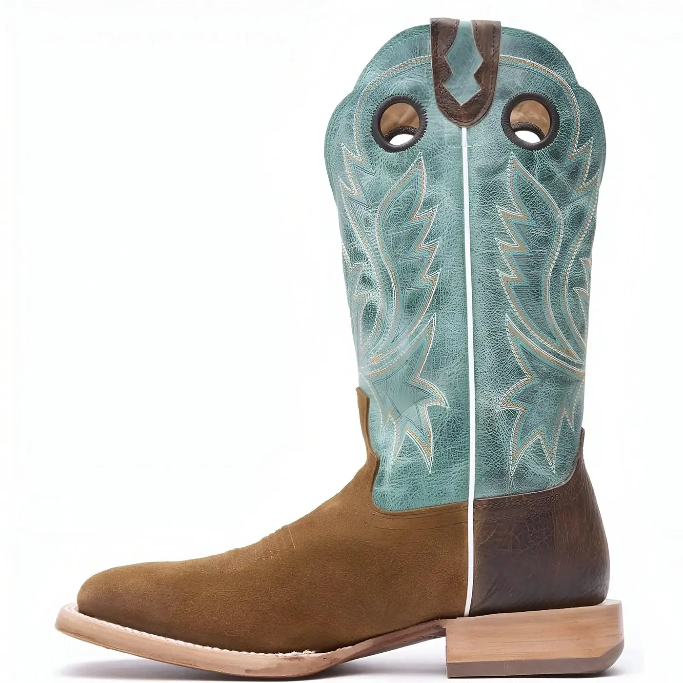 PRCA Roughout Western Boot whiskey Tobacco And Aqua - Image 4