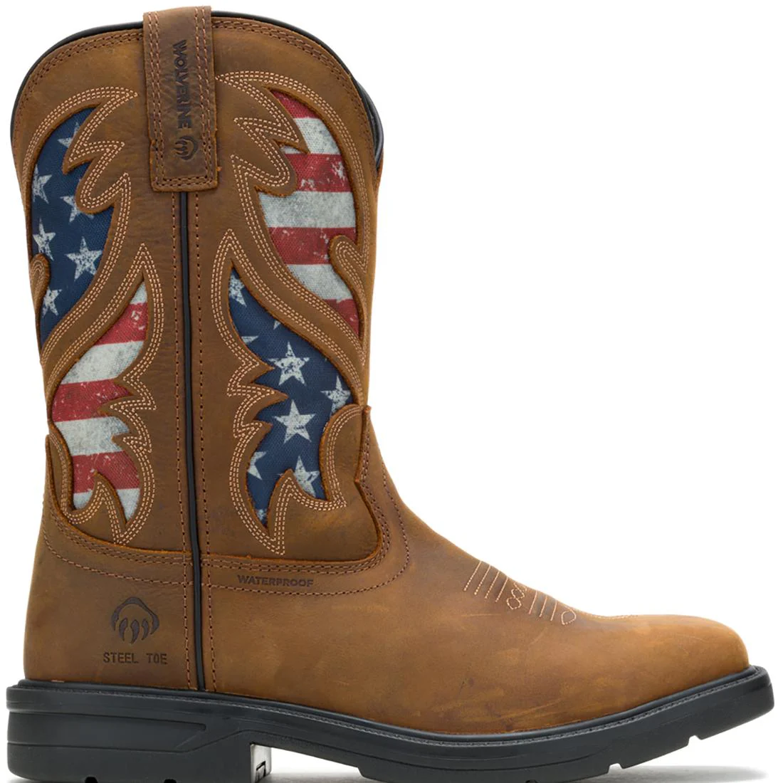 Rancher Flag Steel-Toe Pull-On Wellington WP Work Boot Usa Flag