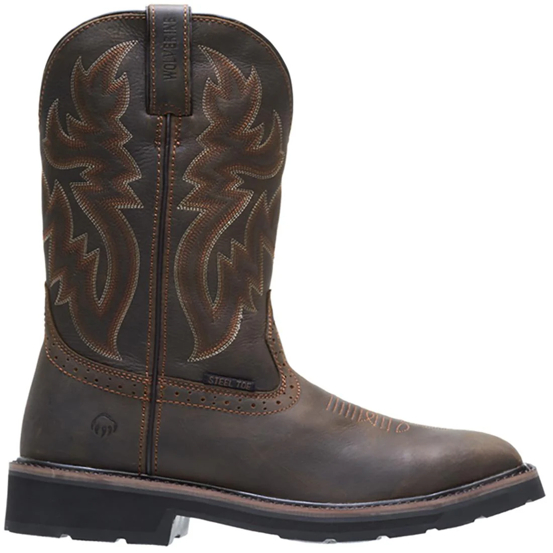 Rancher Steel-Toe Pull-On Wellington Square Toe Work Boot Dark Brown